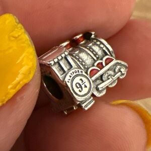 Pandora Silver Train Charm with Red Accents